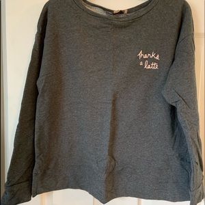 Loft casual sweatshirt, coffee-themed